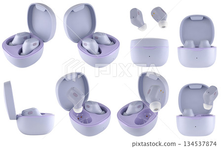 Wireless acoustic headphones, phone accessory, on white background 134537874