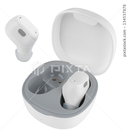 Wireless acoustic headphones, phone accessory, on white background 134537878