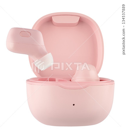 Wireless acoustic headphones, phone accessory, on white background 134537889