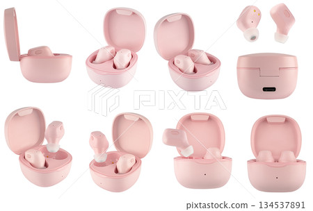 Wireless acoustic headphones, phone accessory, on white background 134537891