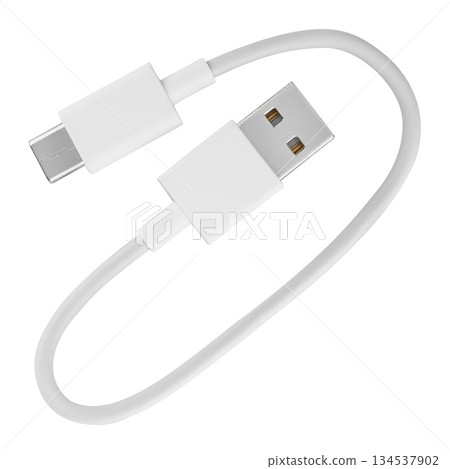 cable with USB and Type-C connector, insulated on white background 134537902