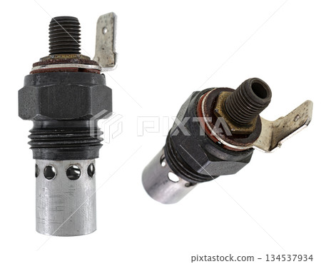 Spark plug for internal combustion engine on white background in insulation Spark plug for internal combustion engine on white background in insulation 134537934