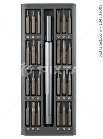 Screwdriver, bit holder and bit set, tool, isolated on white background Screwdriver, bit holder and bit set, tool, isolated on white background 134538005