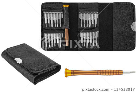 Screwdriver, bit holder and bit set, tool, isolated on white background 134538017