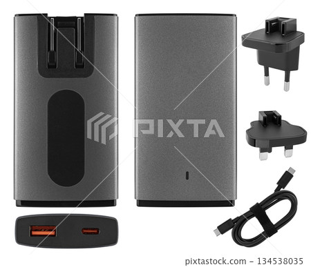Power adapter for tablet phone, on white background in insulation 134538035