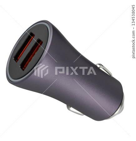 Car cigarette lighter power adapter, for tablet phone, on white background in insulation Car cigarette lighter power adapter, for tablet phone, on white background in insulation 134538045