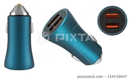 Car cigarette lighter power adapter, for tablet phone, on white background in insulation Car cigarette lighter power adapter, for tablet phone, on white background in insulation 134538047