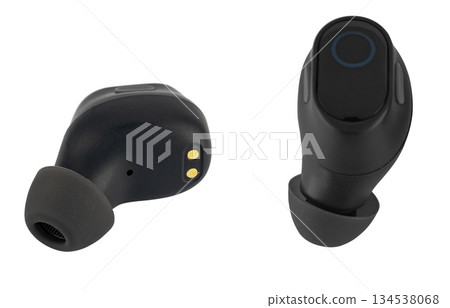 Wireless acoustic headphones, phone accessory, on white background 134538068