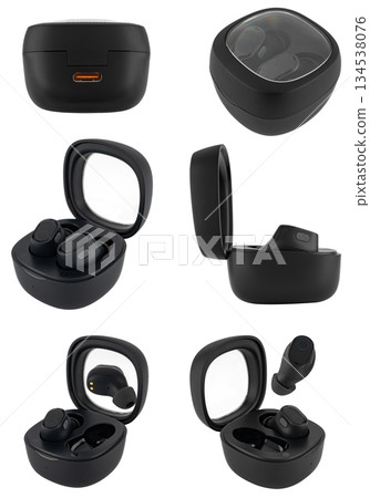 Wireless acoustic headphones, phone accessory, on white background 134538076