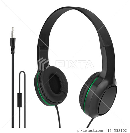 Wired headphones, computer accessory, in isolation on a white background 134538102