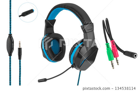 Wired headphones, computer accessory, in isolation on a white background 134538114