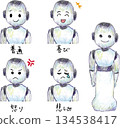 庫存插圖：一組具有各種表情的聊天機器人AI插圖。 134538417