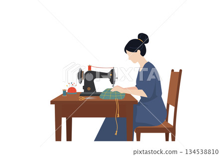 圖說：一位婦女正在用縫紉機製作幼兒園和學校入學用品 134538810