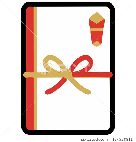 一幅用紅金水引繩繫著的新年禮物信封的簡單描繪。 一幅用紅金水引繩繫著的新年禮物信封的簡單描繪。 134538811