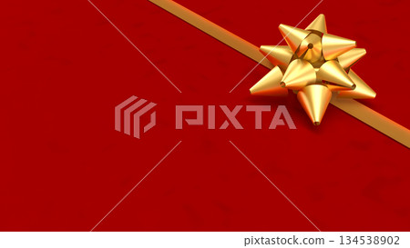 Golden Gift Bow on Red Background Representing Celebration and Luxury Concept 3d render. 134538902