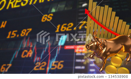 Golden Bull Market Surge for Business concept 3d Render. Golden Bull Market Surge for Business concept 3d Render. 134538908