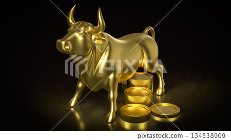 Golden Bull Wealth Growth Symbol 3d render. Golden Bull Wealth Growth Symbol 3d render. 134538909