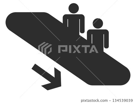 搭乘自動扶梯下行的人們的象形圖,黑色 搭乘自動扶梯下行的人們的象形圖,黑色 134539039