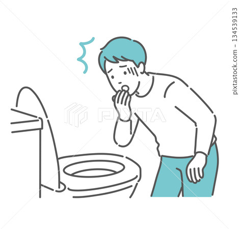 Illustration of a man shocked at the sight of feces in the toilet (bloody stool, bloody bowel movements, abnormal findings) 134539133