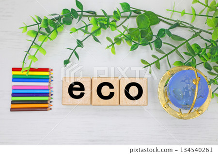環保形象：印有「eco」字樣的積木 134540261