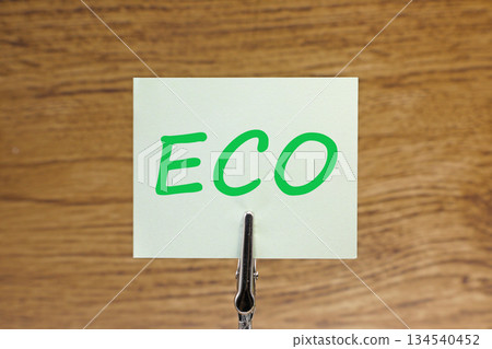 環保圖:一張寫有「ECO」字樣的紙 環保圖:一張寫有「ECO」字樣的紙 134540452