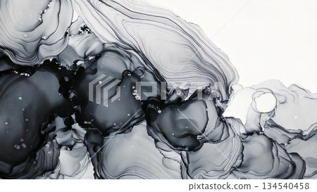 高品質、輕薄的黑色酒精墨水藝術作品，AI生成素材，16:9尺寸 134540458