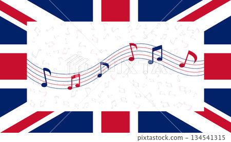 United Kingdom Flag Music Background with British Colors and Musical Notes. 134541315