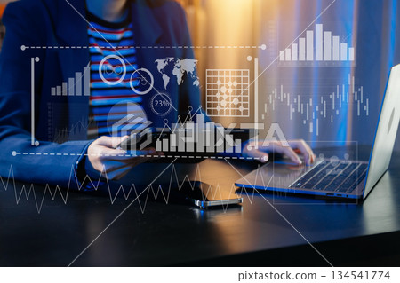 Financial report data of business operations balance sheet and income statement and diagram as Fintech concept. Financial report data of business operations balance sheet and income statement and diagram as Fintech concept. 134541774