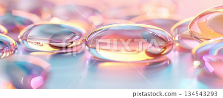 Closeup of iridescent capsules with soft lighting. 134543293
