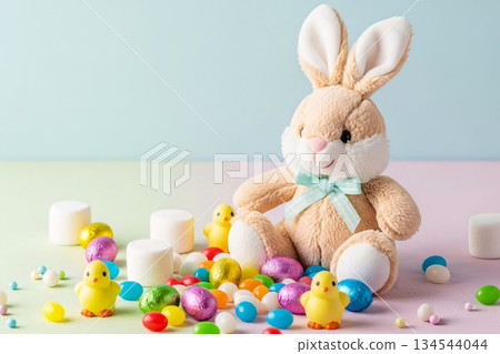 Easter Bunny Plush Toy with Candy Spread 134544044