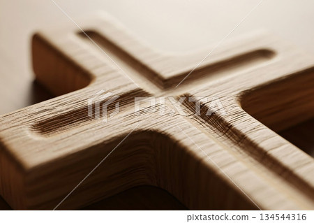 Wooden Cross Texture Close-Up for Easter 134544316