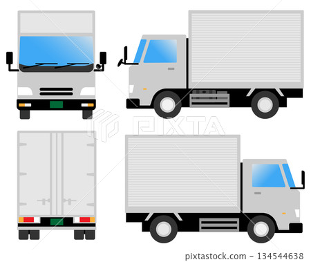卡車（廂式車身，綠色車牌）的前視圖、後視圖和側視圖 134544638
