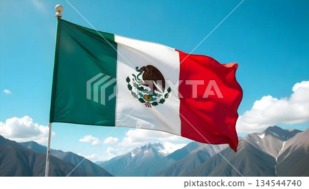 Mexico's flag symbolizes independence, featured during celebrations with traditional food and festive decorations 134544740