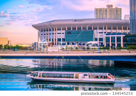 View of Yokohama cityscape in Japan, including K Arena, Hilton Yokohama, and Sea Bus (water bus). The arrival of a new era... 134545253