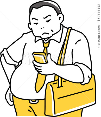A male employee with obesity staring at his smartphone A male employee with obesity staring at his smartphone 134545458