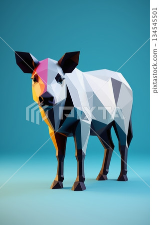 多边形风格抽象牛图案 134545501
