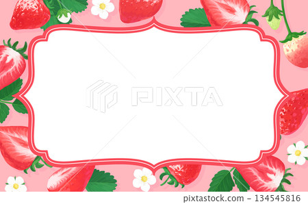 Hand-drawn strawberry illustration antique frame_textless horizontal_pink background Hand-drawn strawberry illustration antique frame_textless horizontal_pink background 134545816