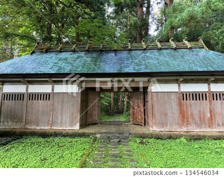 The stone steps of Mount Haguro surrounded by cedar trees The stone steps of Mount Haguro surrounded by cedar trees 134546034