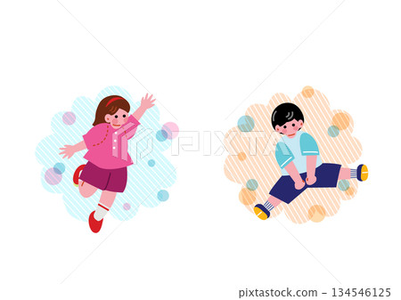 孩子們高高興興地跳躍的插圖 134546125