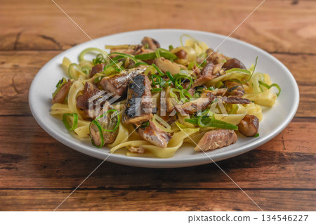 Pasta with canned mackerel and shimeji mushrooms Pasta with canned mackerel and shimeji mushrooms 134546227