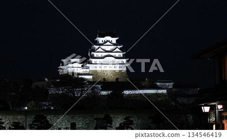 Himeji Castle, a World Heritage Site and National Treasure, illuminated on a winter night 134546419