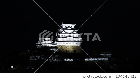 Himeji Castle, a World Heritage Site and National Treasure, illuminated on a winter night Himeji Castle, a World Heritage Site and National Treasure, illuminated on a winter night 134546422