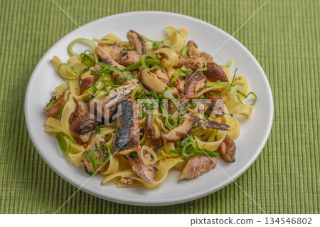罐裝鯖魚和蟹蘑菇意麵 134546802