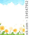 Landscape illustration of dandelions and blue sky 134547952