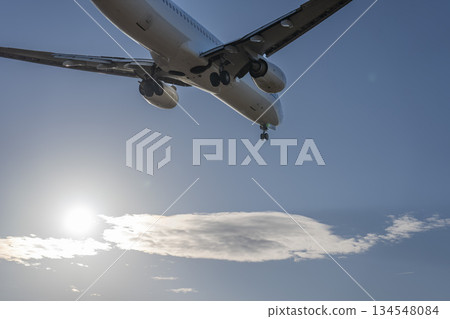 Sendai Airport at dusk, airplane landing, Natori City, Miyagi Prefecture 134548084