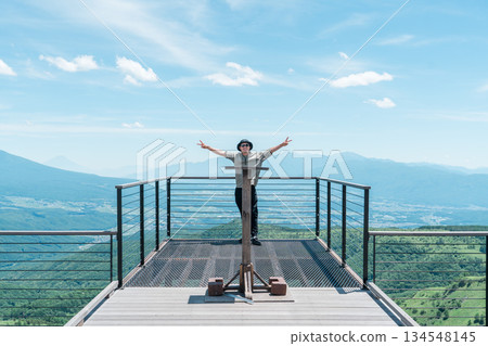 夏天的天空和高原風景，旅遊景點，旅遊，山脈，著名的地方 134548145