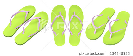 Set of beach flip-flops or sandals for summer holidays on white background. Set of beach flip-flops or sandals for summer holidays on white background. 134548533