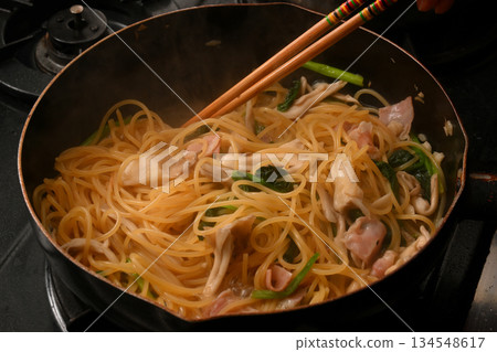 Japanese-style pasta being cooked 134548617