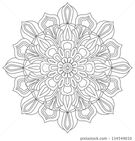 Intricate floral mandala line art for adult coloring page and zen meditation design Intricate floral mandala line art for adult coloring page and zen meditation design 134549010