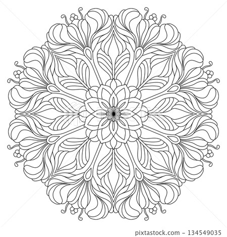 Intricate soft floral bud mandala line art for adult coloring page and zen meditation relaxation Intricate soft floral bud mandala line art for adult coloring page and zen meditation relaxation 134549035
